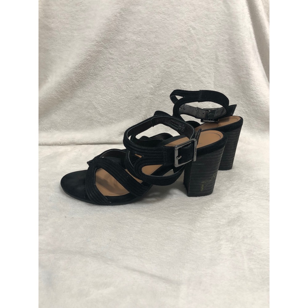 Vionic Leana SDE Sandals Women 8 Black Suede Strappy Block Heel Buckle Comfort